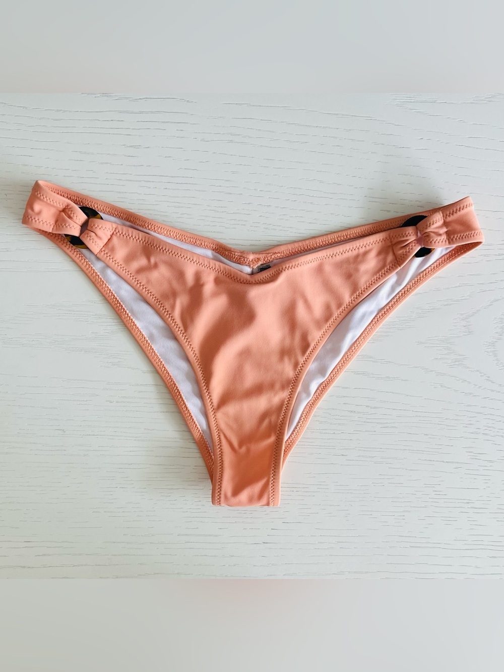 PINK Victoria’s Secret Coral Pink Bikini Bottoms Size Small Bow Ring Details